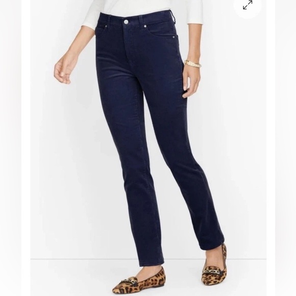 Talbots Pants - Talbots Women 12 Blue Navy Corduroy Straight Leg Pants Stretch